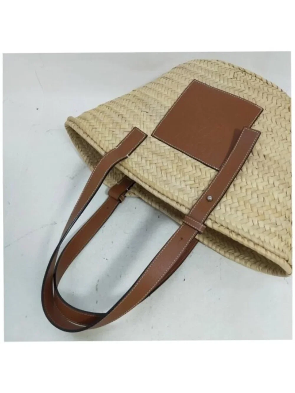 Authentic Loewe Large Basket Palm Leaf Leather Tote Bag